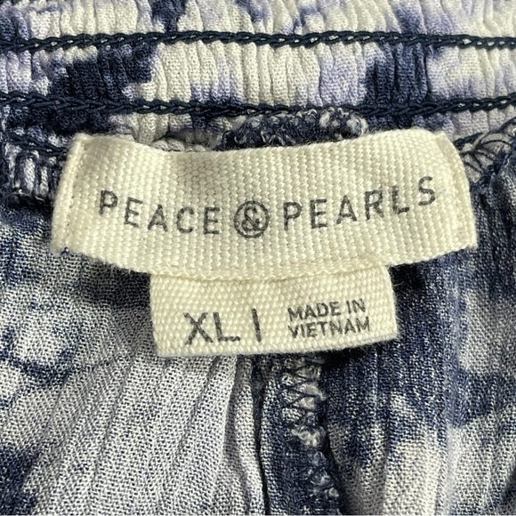 Peace & Pearls size Xl blue & white fireworks tie dye crinkly wide leg pants - Picture 13 of 14